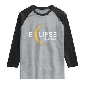 Minimalist 2026 Total Solar Eclipse Raglan Shirt August 12 Totality Astronomy Souvenir TS02 Heather Gray Black Print Your Wear