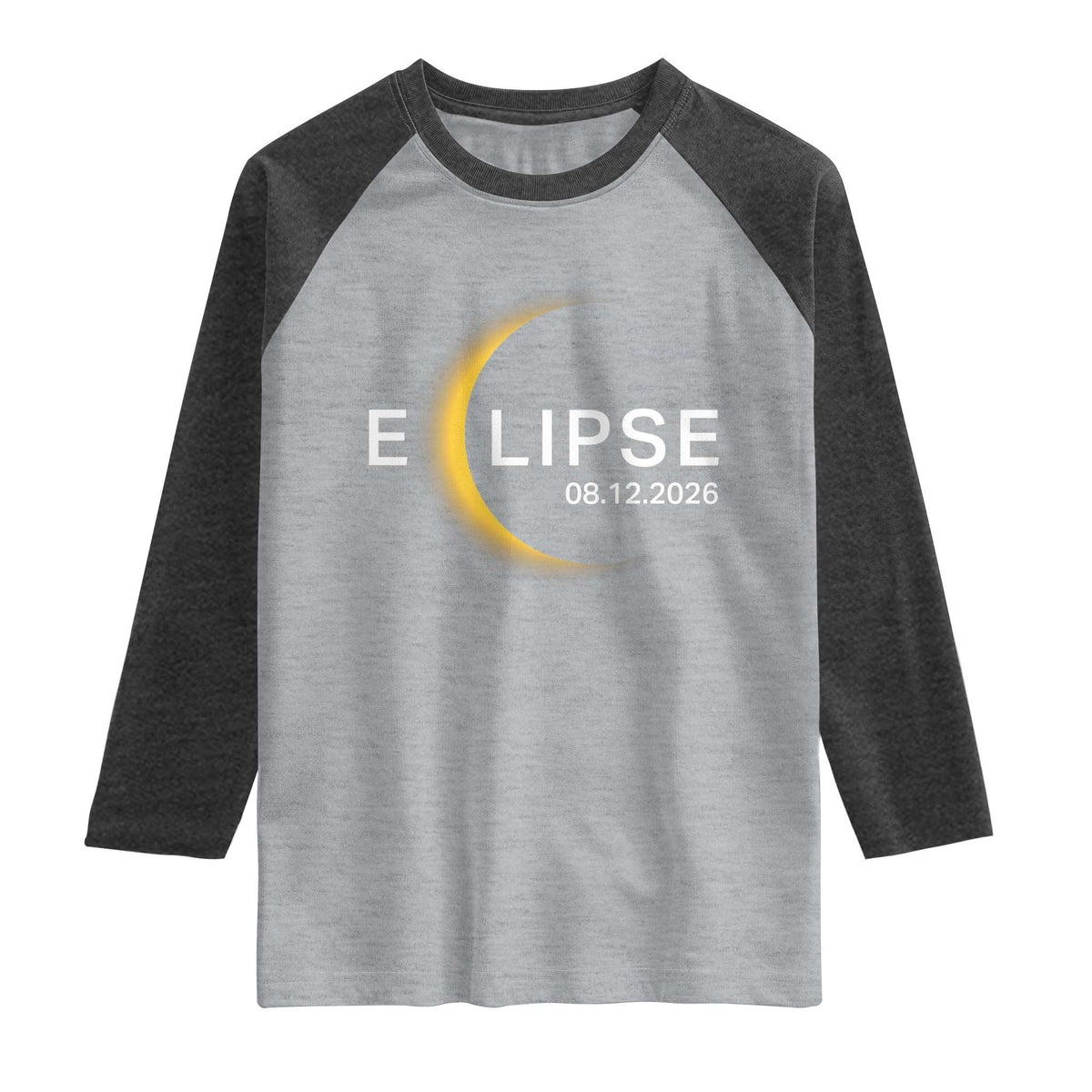 Minimalist 2026 Total Solar Eclipse Raglan Shirt August 12 Totality Astronomy Souvenir TS02 Heather Gray Heather Charcoal Print Your Wear