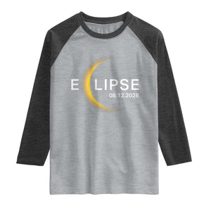 Minimalist 2026 Total Solar Eclipse Raglan Shirt August 12 Totality Astronomy Souvenir TS02 Heather Gray Heather Charcoal Print Your Wear