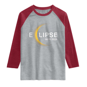 Minimalist 2026 Total Solar Eclipse Raglan Shirt August 12 Totality Astronomy Souvenir TS02 Heather Gray Heather Red Print Your Wear