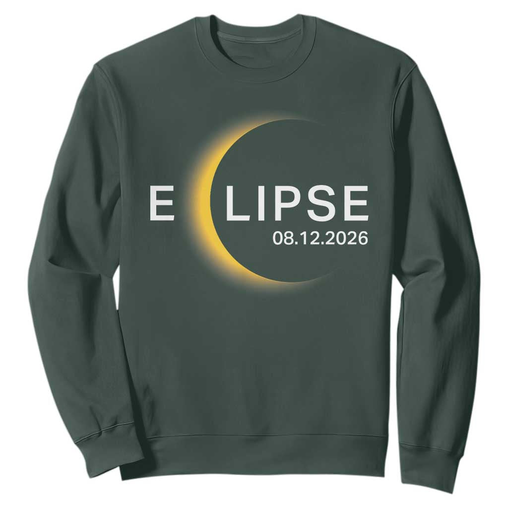 Minimalist 2026 Total Solar Eclipse Sweatshirt August 12 Totality Astronomy Souvenir TS02 Dark Forest Green Print Your Wear