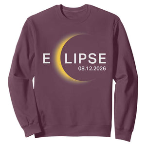 Minimalist 2026 Total Solar Eclipse Sweatshirt August 12 Totality Astronomy Souvenir TS02 Maroon Print Your Wear