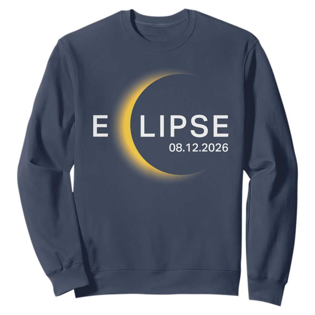 Minimalist 2026 Total Solar Eclipse Sweatshirt August 12 Totality Astronomy Souvenir TS02 Navy Print Your Wear
