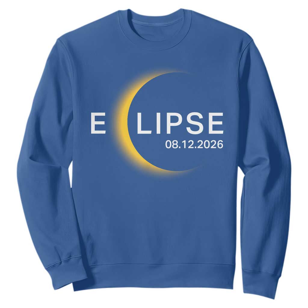 Minimalist 2026 Total Solar Eclipse Sweatshirt August 12 Totality Astronomy Souvenir TS02 Royal Blue Print Your Wear