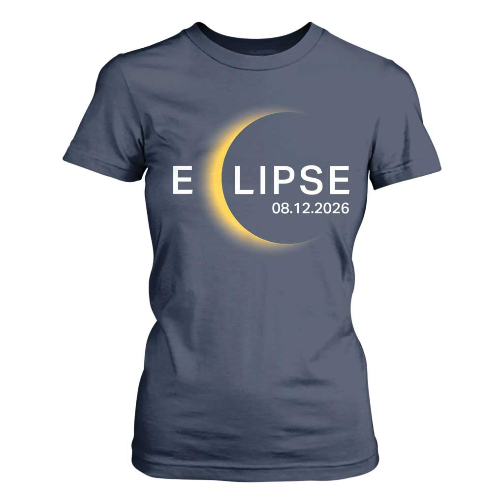 Minimalist 2026 Total Solar Eclipse T Shirt For Women August 12 Totality Astronomy Souvenir TS02 Navy Print Your Wear