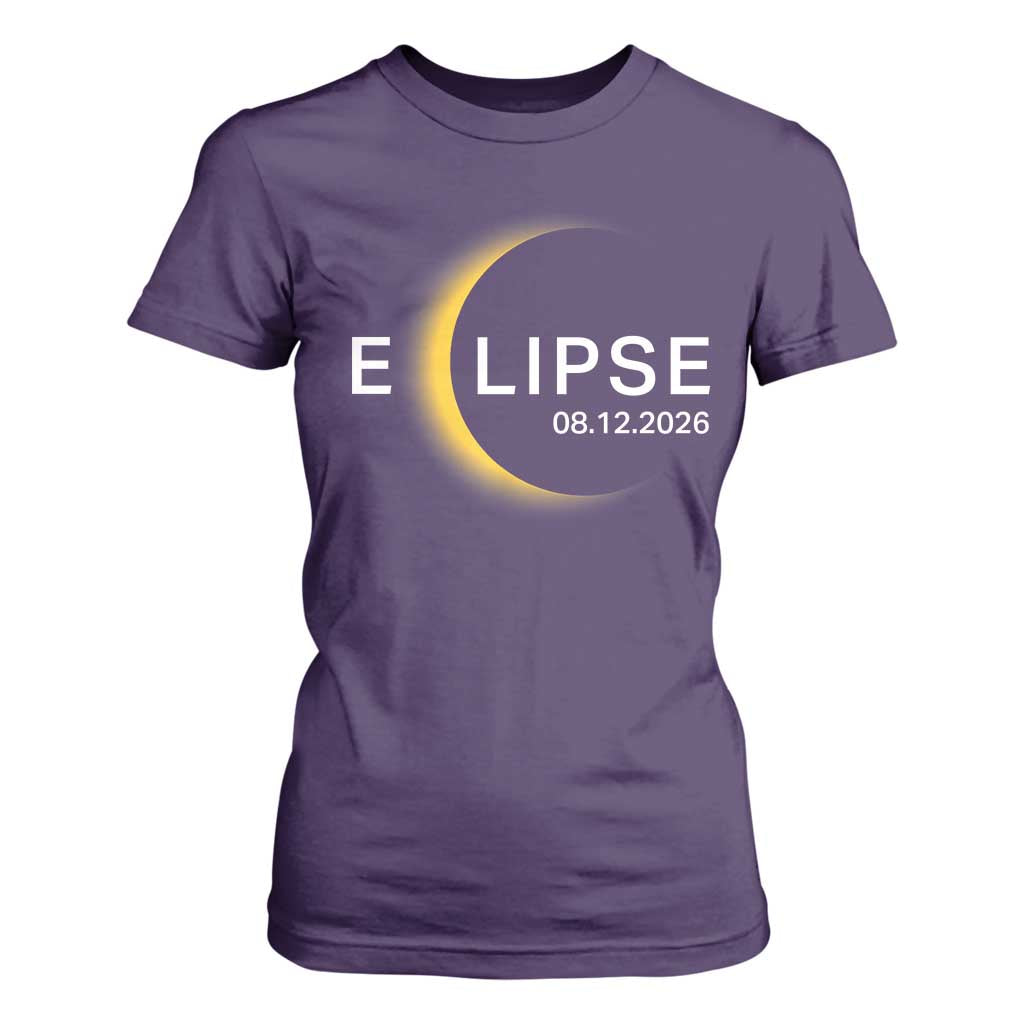 Minimalist 2026 Total Solar Eclipse T Shirt For Women August 12 Totality Astronomy Souvenir TS02 Purple Print Your Wear