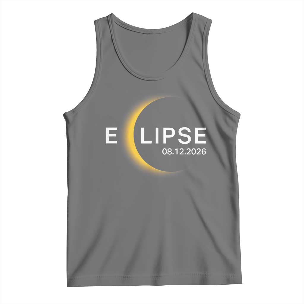 Minimalist 2026 Total Solar Eclipse Tank Top August 12 Totality Astronomy Souvenir TS02 Black Heather Print Your Wear