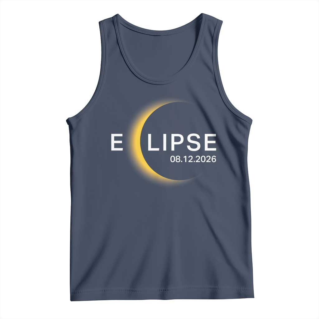 Minimalist 2026 Total Solar Eclipse Tank Top August 12 Totality Astronomy Souvenir TS02 Navy Print Your Wear