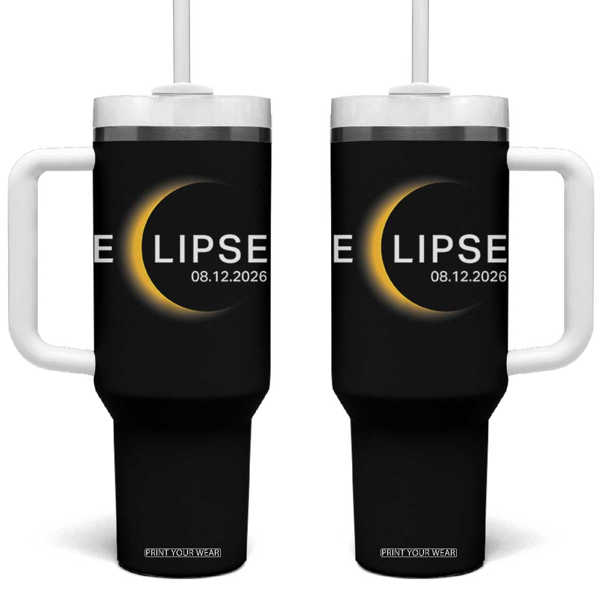 Minimalist 2026 Total Solar Eclipse Tumbler With Handle August 12 Totality Astronomy Souvenir TS02 One Size: 40 oz Black Print Your Wear