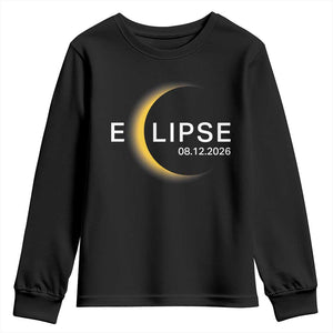 Minimalist 2026 Total Solar Eclipse Youth Sweatshirt August 12 Totality Astronomy Souvenir TS02 Black Print Your Wear