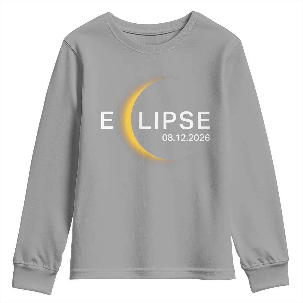 Minimalist 2026 Total Solar Eclipse Youth Sweatshirt August 12 Totality Astronomy Souvenir TS02 Sport Gray Print Your Wear