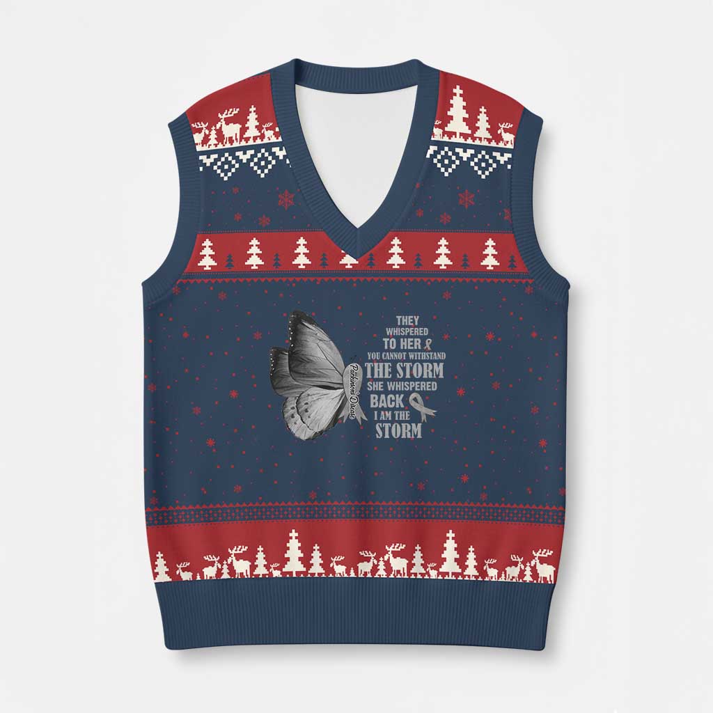 Parkinson's Awareness V-Neck Knit Sweater Vest She Whispered Back I Am The Storm Support Squad TS02 Navy Red Print Your Wear