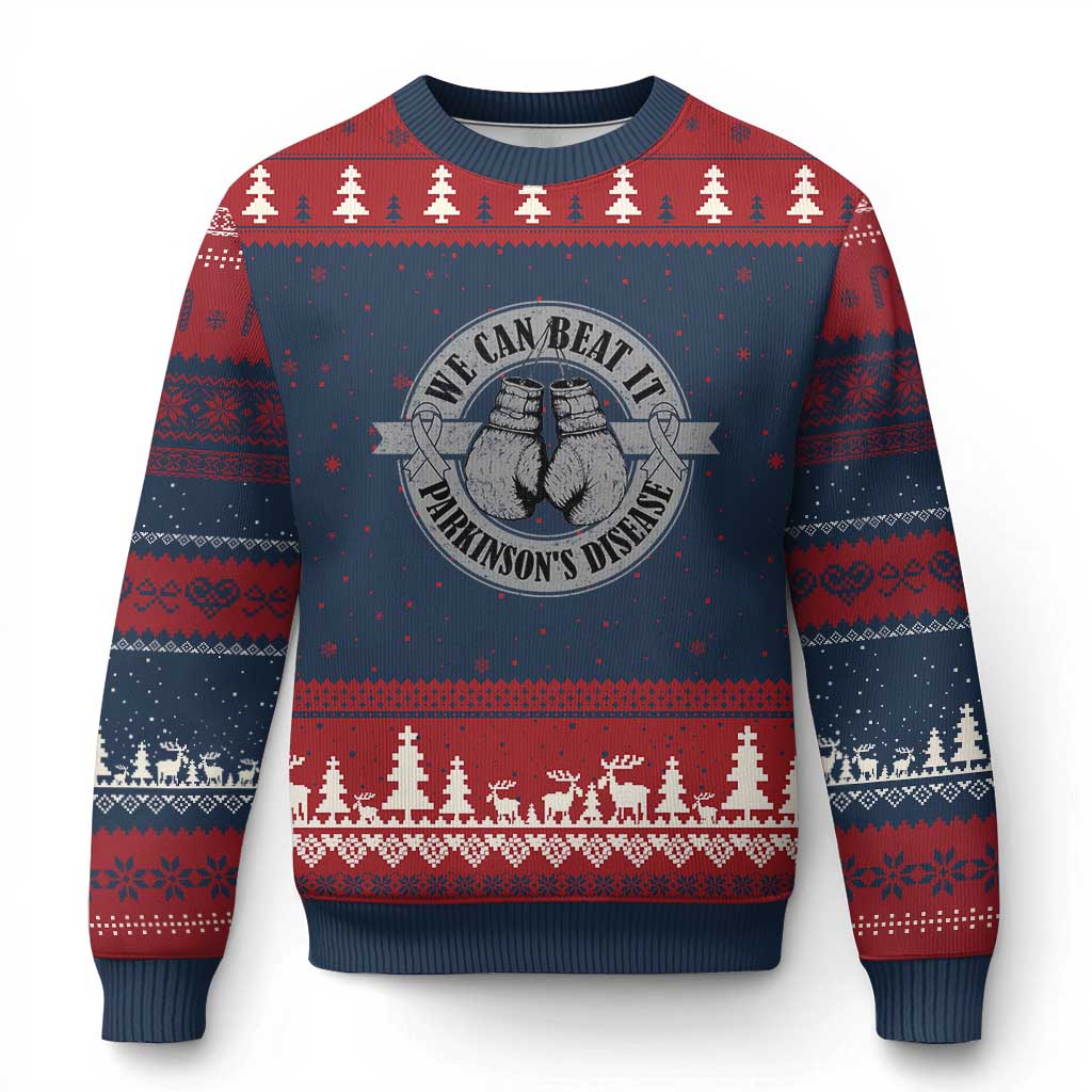 Parkinson's Warrior Ugly Christmas Sweater We Can Beat It Boxing Fight Against Parkinsons TS02 Navy Red Print Your Wear