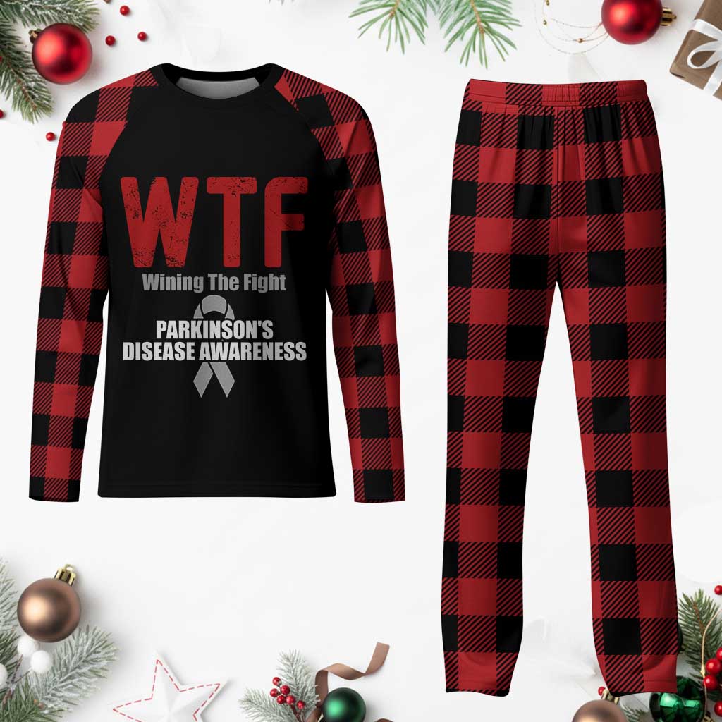 Parkinson's Awareness Plaid Pajama Set WTF Winning The Fight Gray Ribbon Support Parkinsons Warriror TS02 Buffalo Plaid Print Your Wear