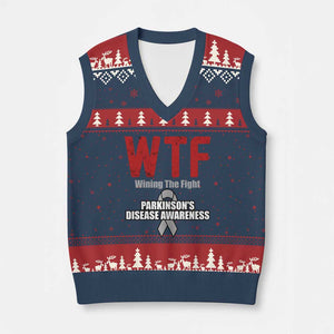 Parkinson's Awareness V-Neck Knit Sweater Vest WTF Winning The Fight Gray Ribbon Support Parkinsons Warriror TS02 Navy Red Print Your Wear