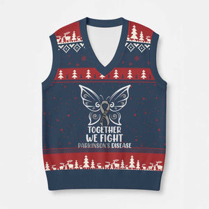 Parkinson's Awareness V-Neck Knit Sweater Vest We Fight Together Support Squad Gray Ribbon Butterfly TS02 Navy Red Print Your Wear