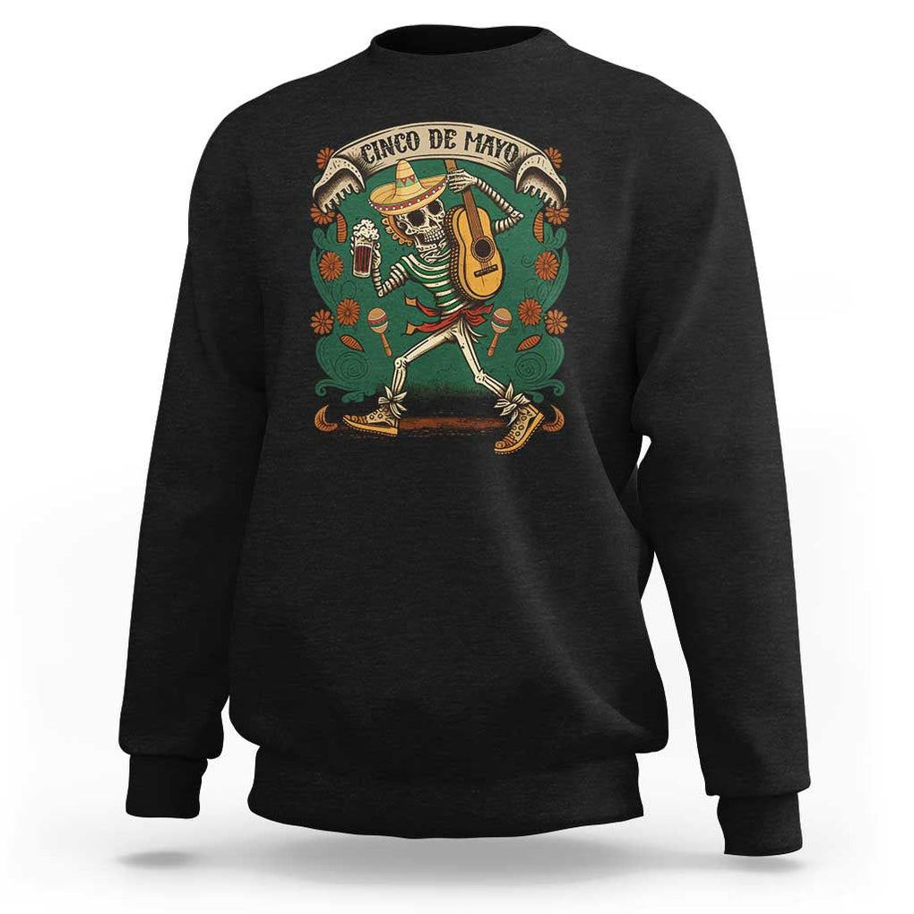 Mexican Skeleton Sweatshirt Let's Fiesta Cinco De Mayo Sugar Skull TS02 Black Print Your Wear