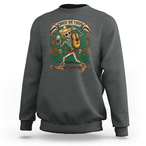 Mexican Skeleton Sweatshirt Let's Fiesta Cinco De Mayo Sugar Skull TS02 Dark Heather Print Your Wear