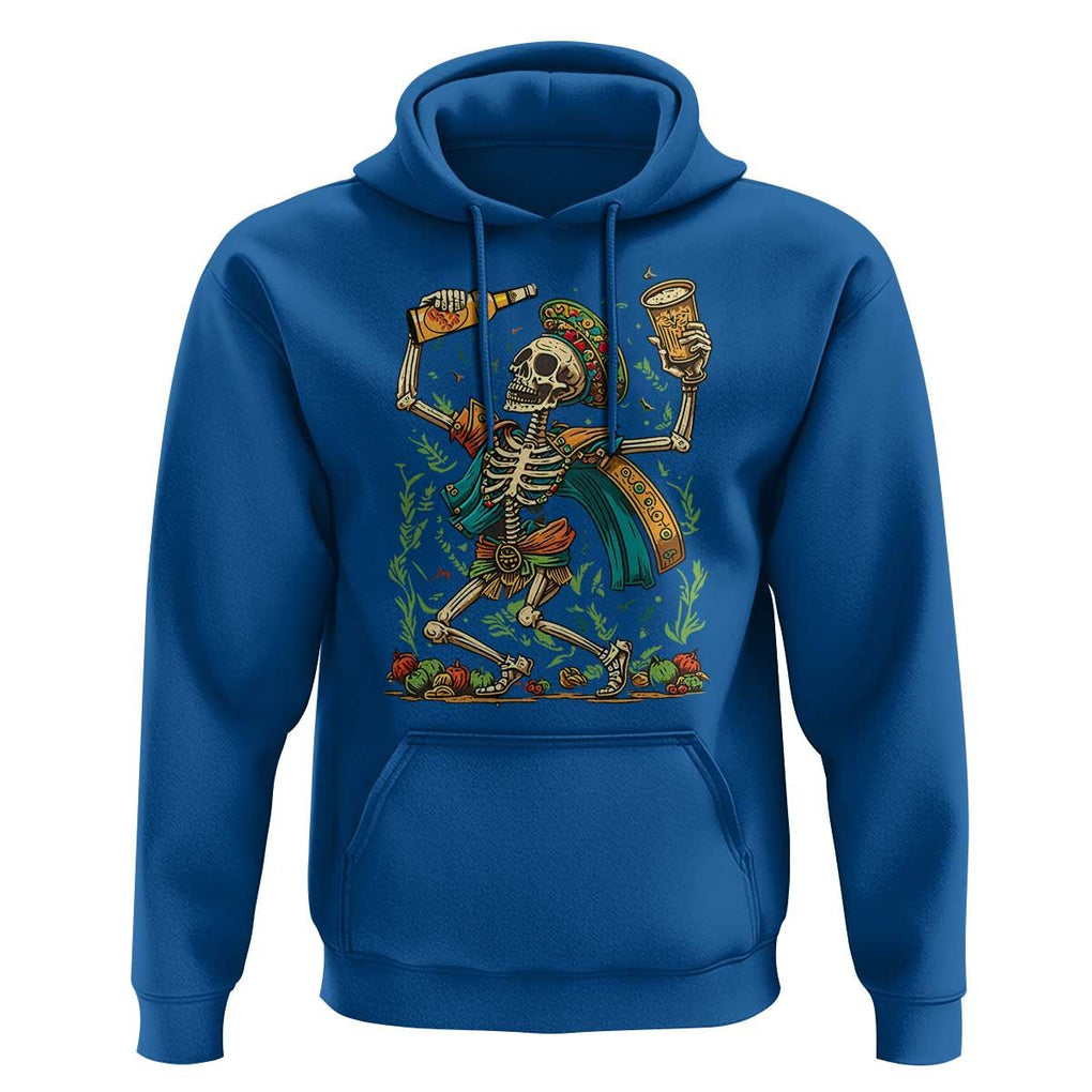 Mexican Drinking Skeleton Hoodie Sugar Skull Let's Fiesta TS02 Royal Blue Print Your Wear