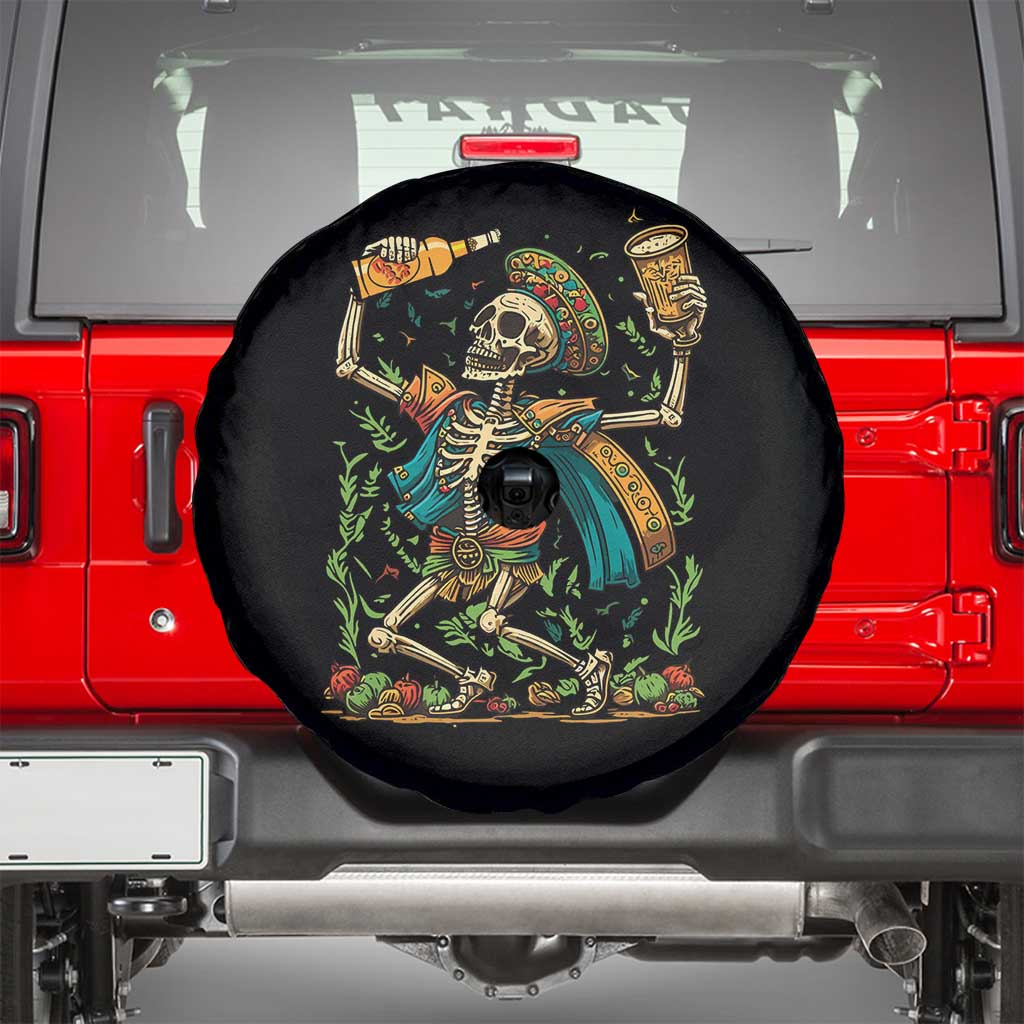 Mexican Skeleton Spare Tire Cover Drinking Party Let's Fiesta TS02 Black Print Your Wear