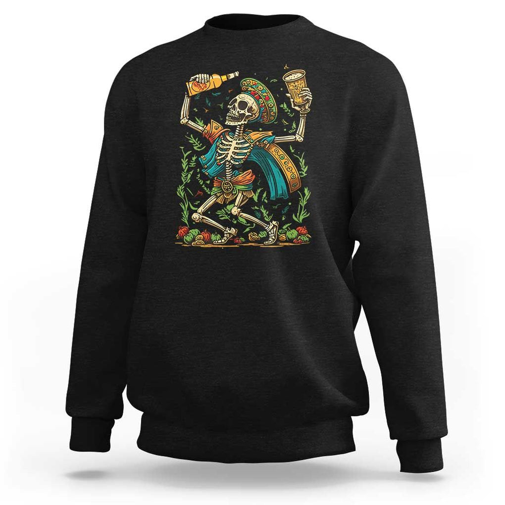 Mexican Drinking Skeleton Sweatshirt Sugar Skull Let's Fiesta TS02 Black Print Your Wear