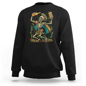 Mexican Drinking Skeleton Sweatshirt Sugar Skull Let's Fiesta TS02 Black Print Your Wear