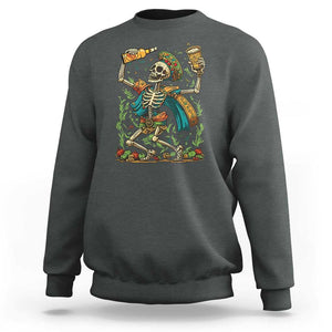 Mexican Drinking Skeleton Sweatshirt Sugar Skull Let's Fiesta TS02 Dark Heather Print Your Wear