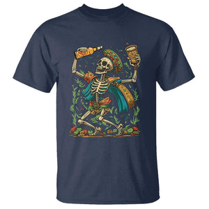 Mexican Drinking Skeleton T Shirt Sugar Skull Let's Fiesta TS02 Navy Print Your Wear