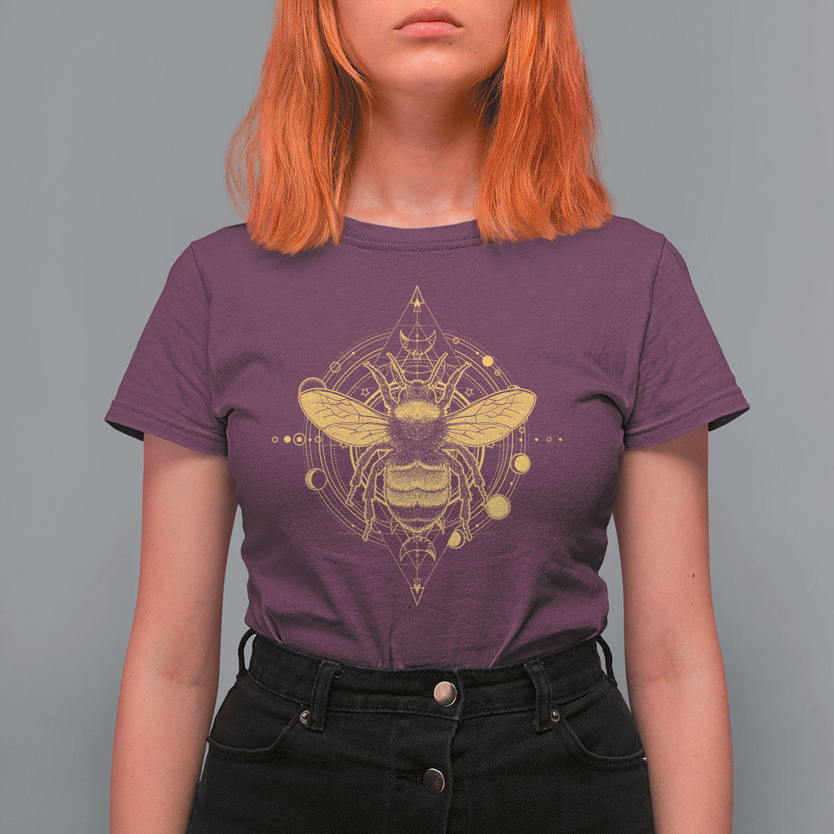 Celestial Entomology Bumblebee T Shirt For Women Spiritual Bee Lover Geometric TS02 Maroon Printyourwear