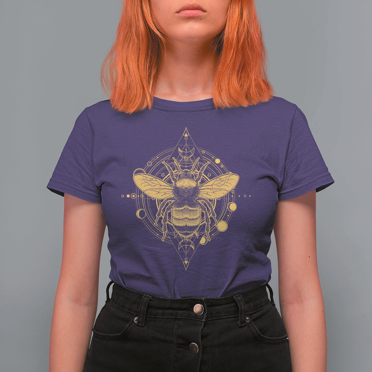 Celestial Entomology Bumblebee T Shirt For Women Spiritual Bee Lover Geometric TS02 Purple Printyourwear
