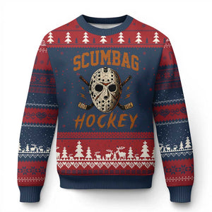 Scumbag Hockey Goalie Mask Distressed Sports Graphic Ugly Christmas Sweater TS02 Navy Red Print Your Wear