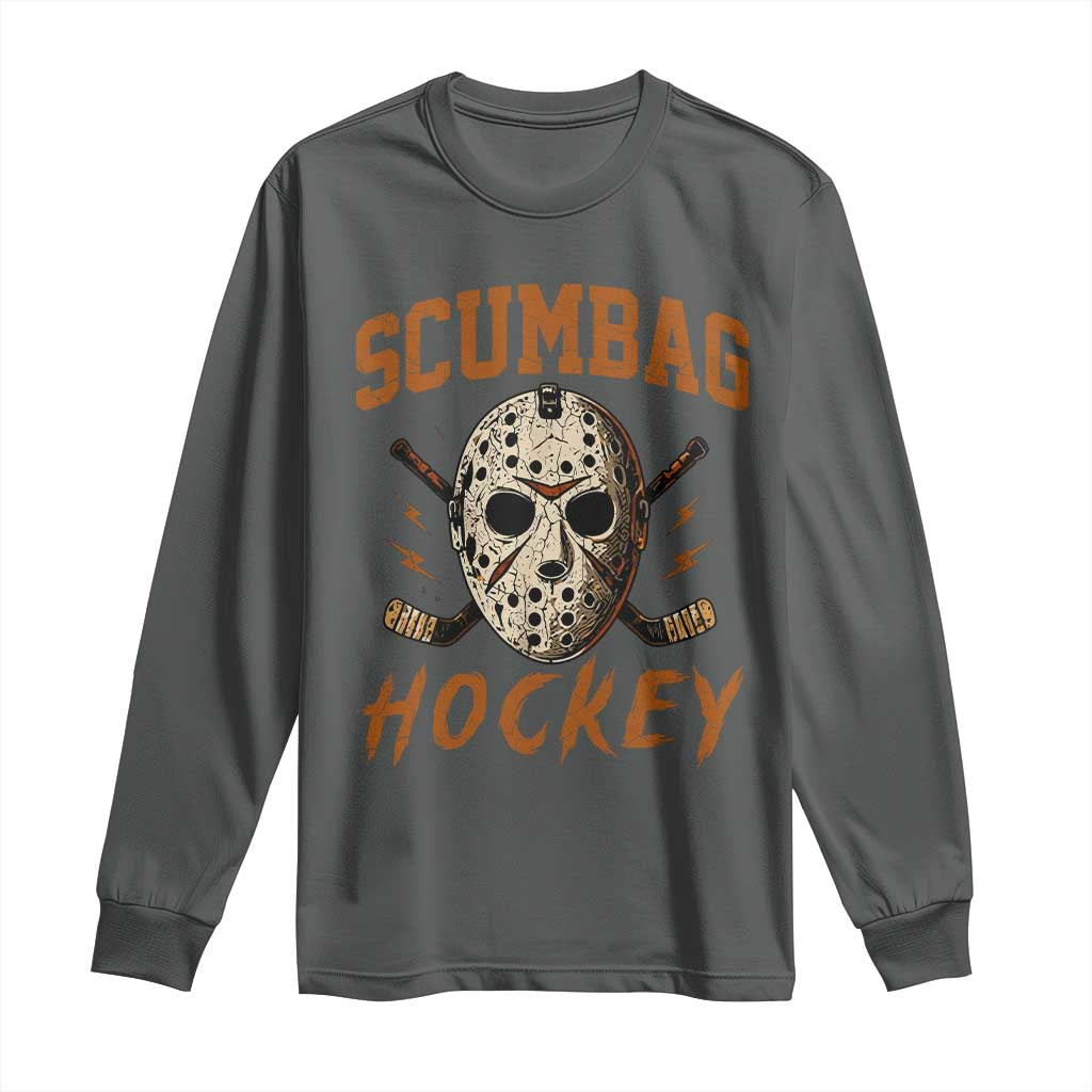 Scumbag Hockey Goalie Mask Distressed Sports Graphic Long Sleeve Shirt TS02 Dark Heather Print Your Wear