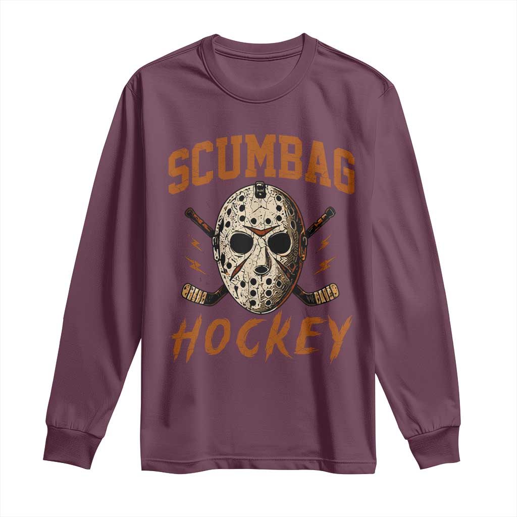 Scumbag Hockey Goalie Mask Distressed Sports Graphic Long Sleeve Shirt TS02 Maroon Print Your Wear