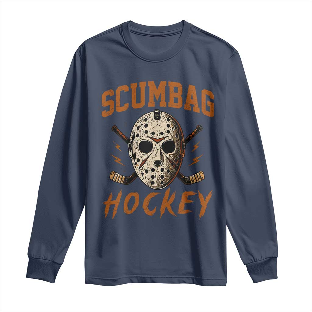 Scumbag Hockey Goalie Mask Distressed Sports Graphic Long Sleeve Shirt TS02 Navy Print Your Wear