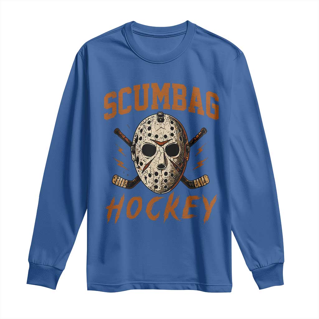 Scumbag Hockey Goalie Mask Distressed Sports Graphic Long Sleeve Shirt TS02 Royal Blue Print Your Wear
