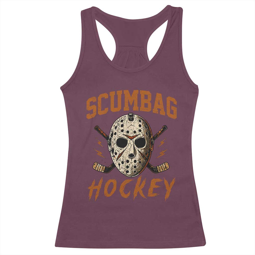 Scumbag Hockey Goalie Mask Distressed Sports Graphic Racerback Tank Top TS02 Maroon Print Your Wear