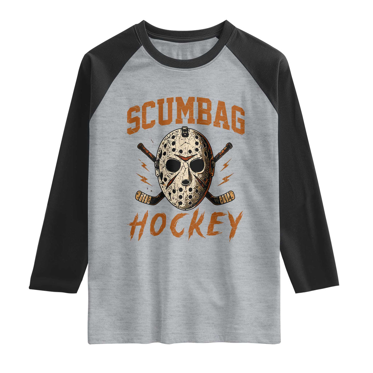 Scumbag Hockey Goalie Mask Distressed Sports Graphic Raglan Shirt TS02 Heather Gray Black Print Your Wear