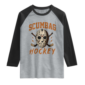 Scumbag Hockey Goalie Mask Distressed Sports Graphic Raglan Shirt TS02 Heather Gray Black Print Your Wear