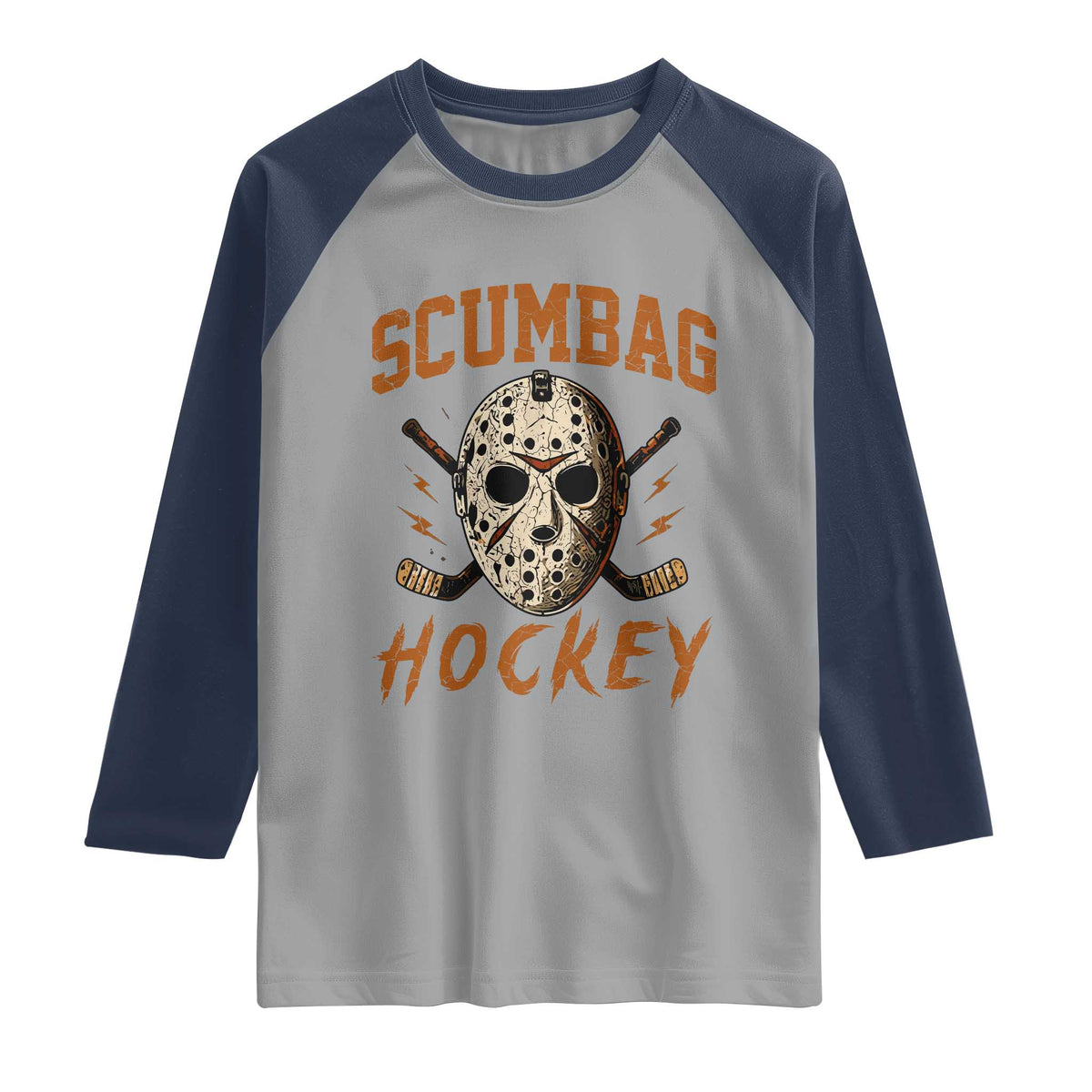 Scumbag Hockey Goalie Mask Distressed Sports Graphic Raglan Shirt TS02 Sport Gray Navy Print Your Wear