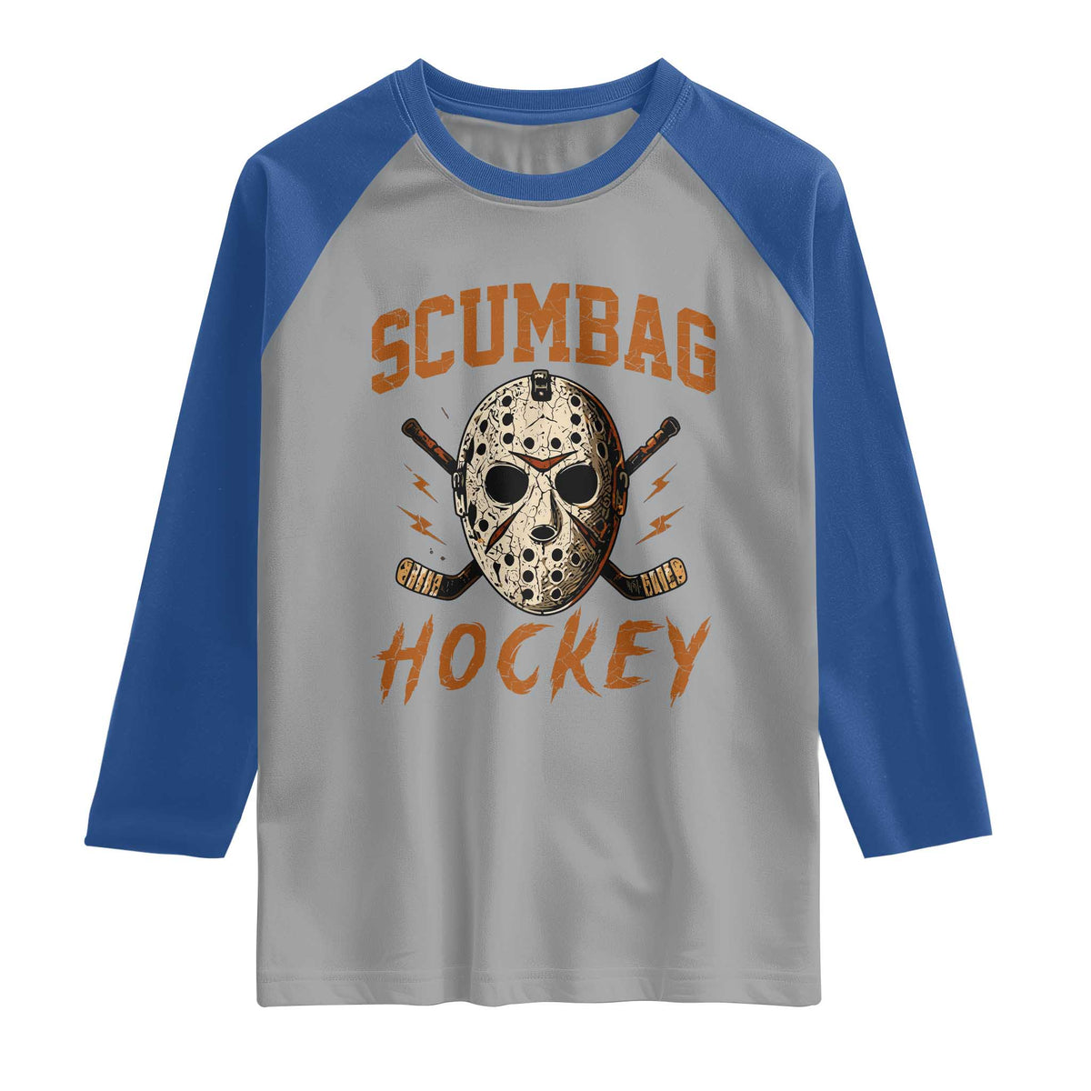 Scumbag Hockey Goalie Mask Distressed Sports Graphic Raglan Shirt TS02 Sport Gray Royal Print Your Wear