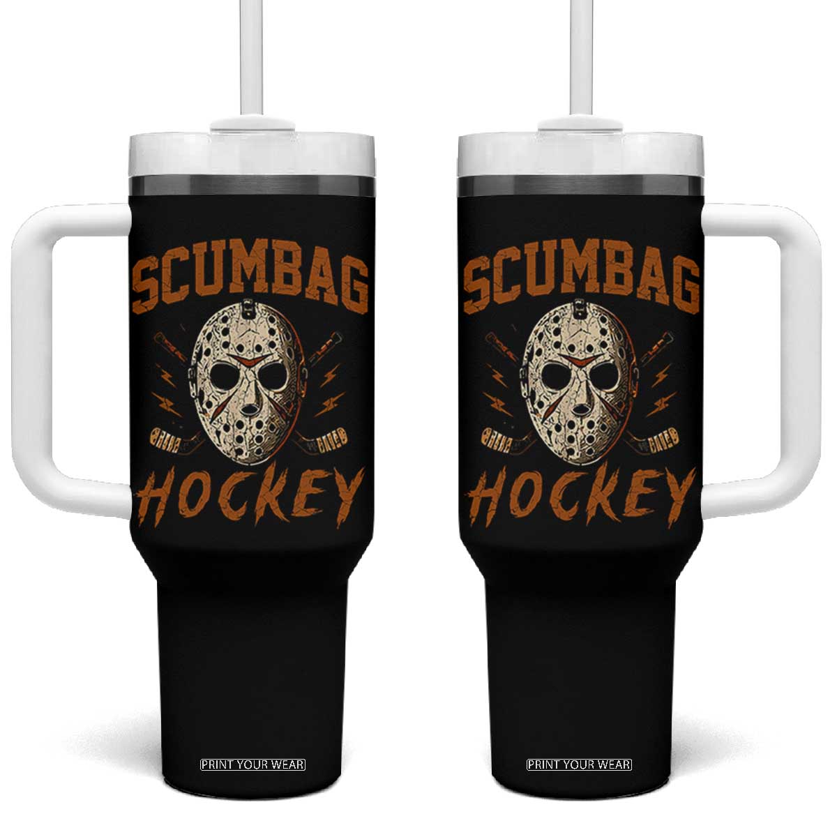 Scumbag Hockey Goalie Mask Distressed Sports Graphic Tumbler With Handle TS02 One Size: 40 oz Black Print Your Wear