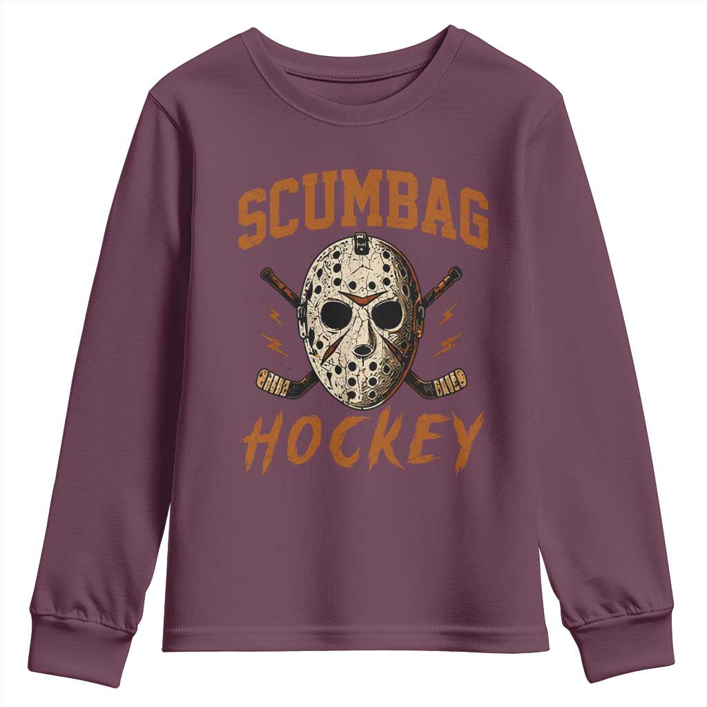 Scumbag Hockey Goalie Mask Distressed Sports Graphic Youth Sweatshirt TS02 Maroon Print Your Wear