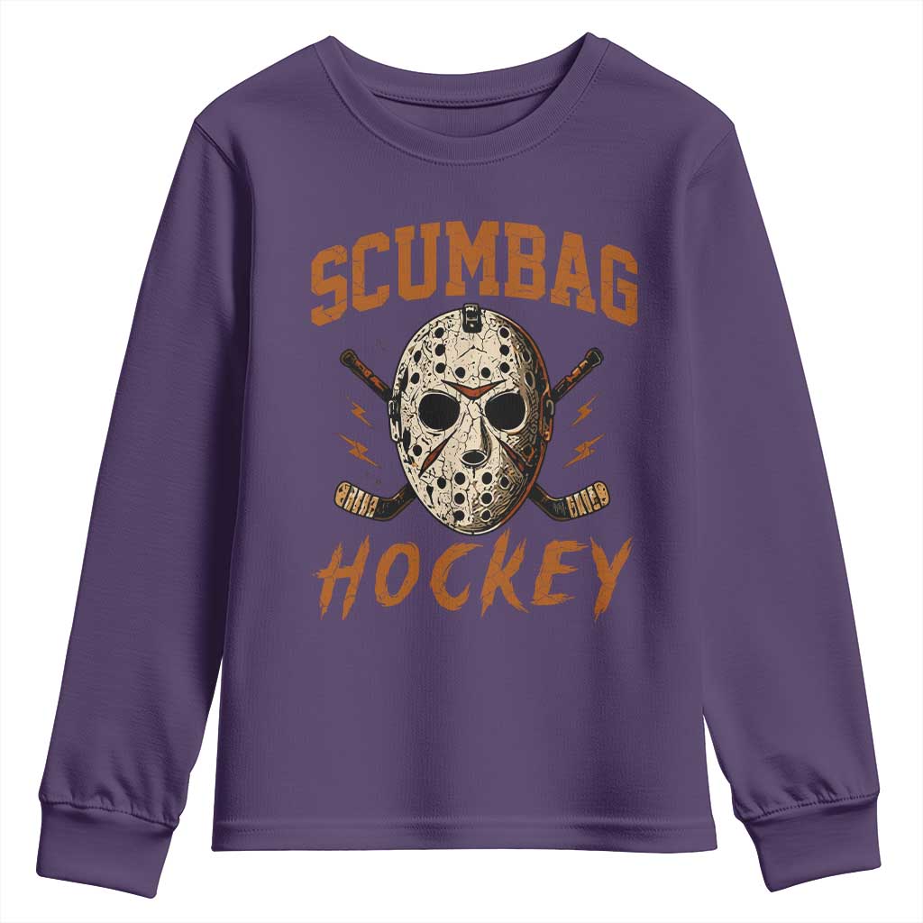 Scumbag Hockey Goalie Mask Distressed Sports Graphic Youth Sweatshirt TS02 Purple Print Your Wear