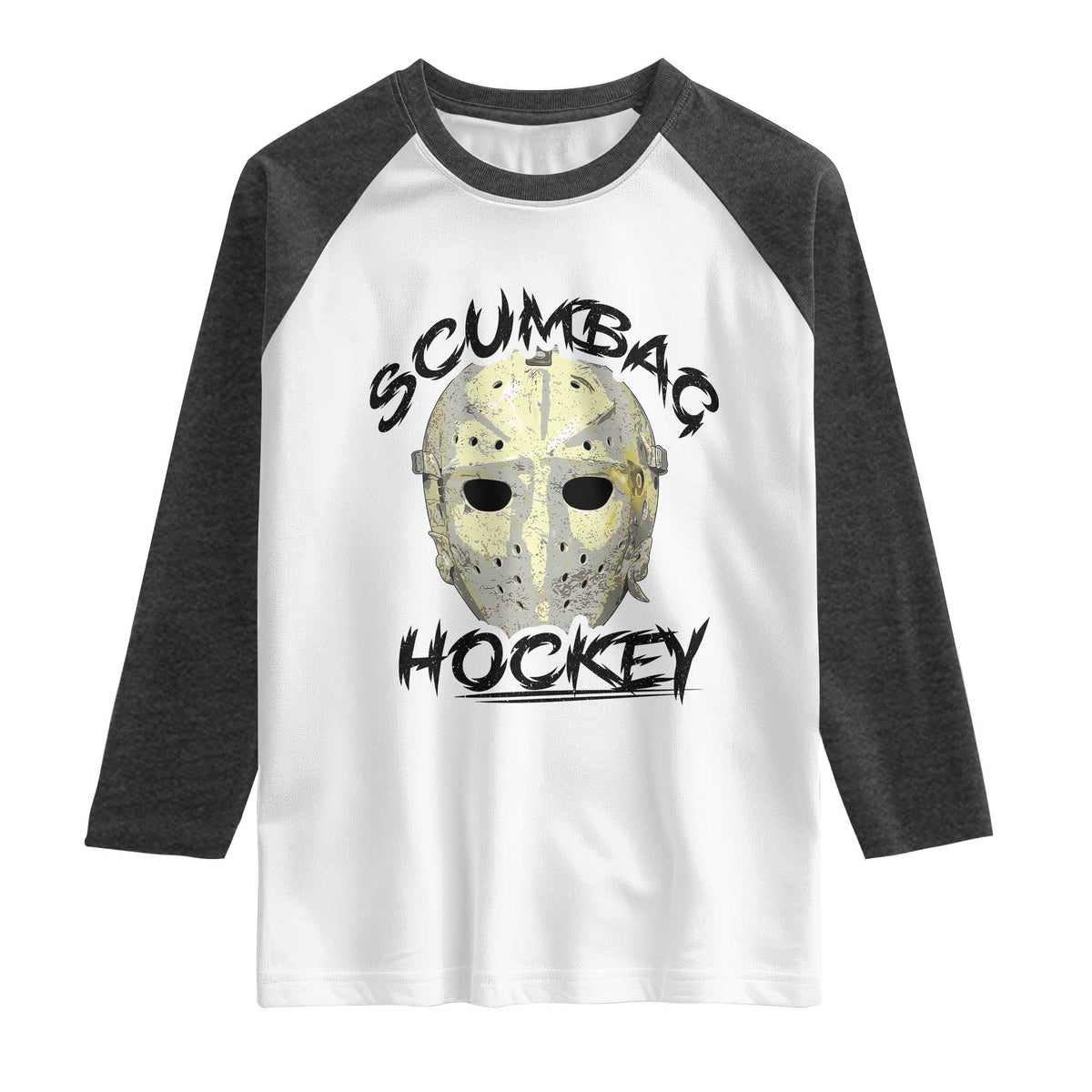 Scumbag Hockey Goalie Mask Vintage Graphic Raglan Shirt TS02 White Heather Charcoal Print Your Wear