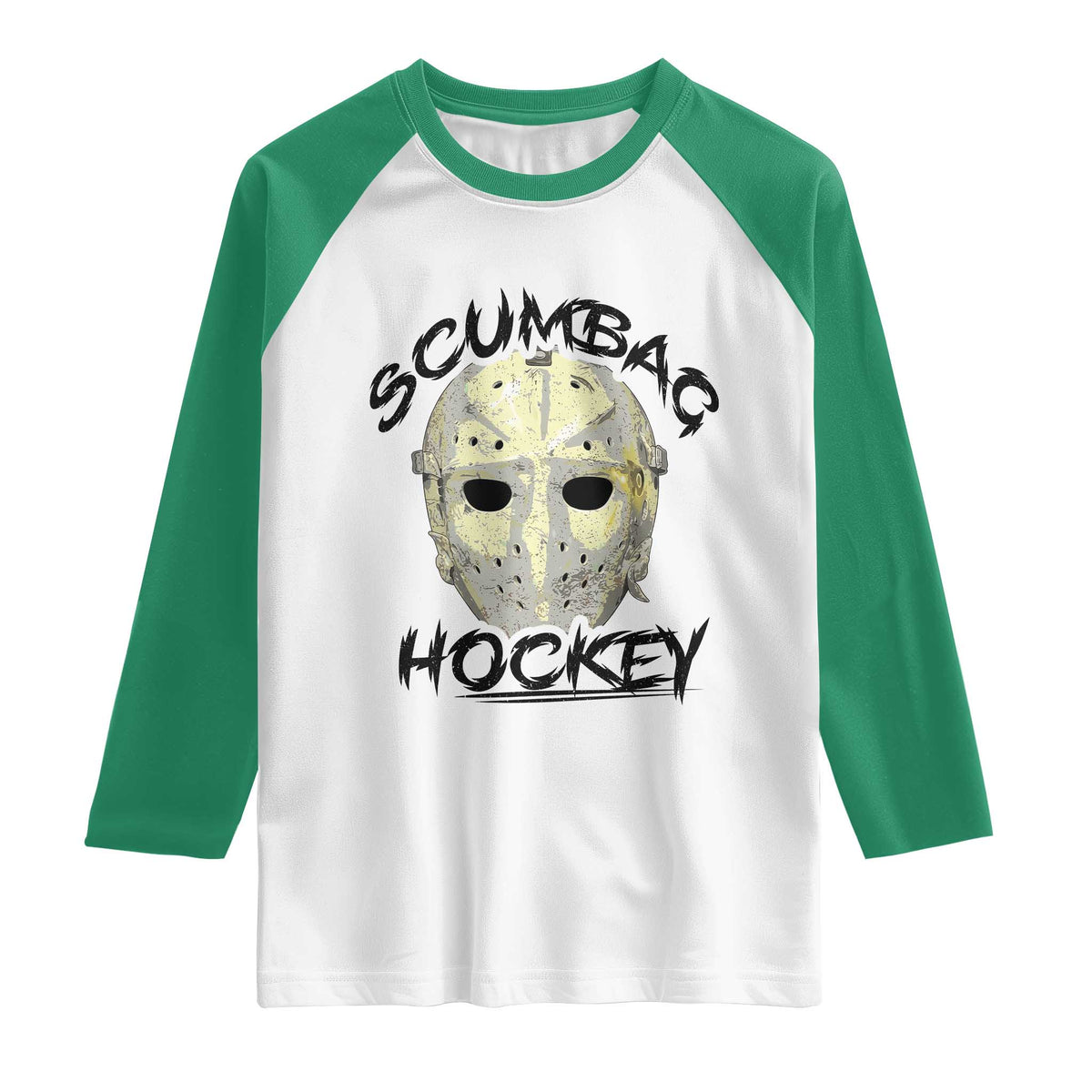 Scumbag Hockey Goalie Mask Vintage Graphic Raglan Shirt TS02 White Kelly Green Print Your Wear
