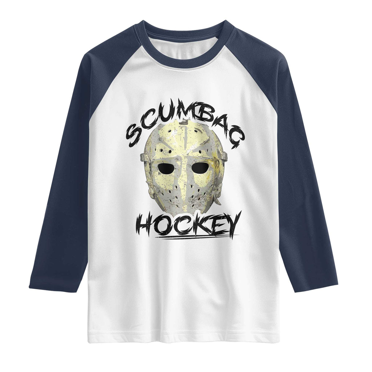 Scumbag Hockey Goalie Mask Vintage Graphic Raglan Shirt TS02 White Navy Print Your Wear