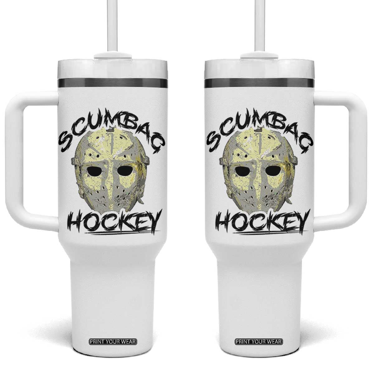 Scumbag Hockey Goalie Mask Vintage Graphic Tumbler With Handle TS02 One Size: 40 oz White Print Your Wear