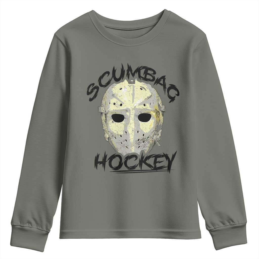 Scumbag Hockey Goalie Mask Vintage Graphic Youth Sweatshirt TS02 Military Green Print Your Wear