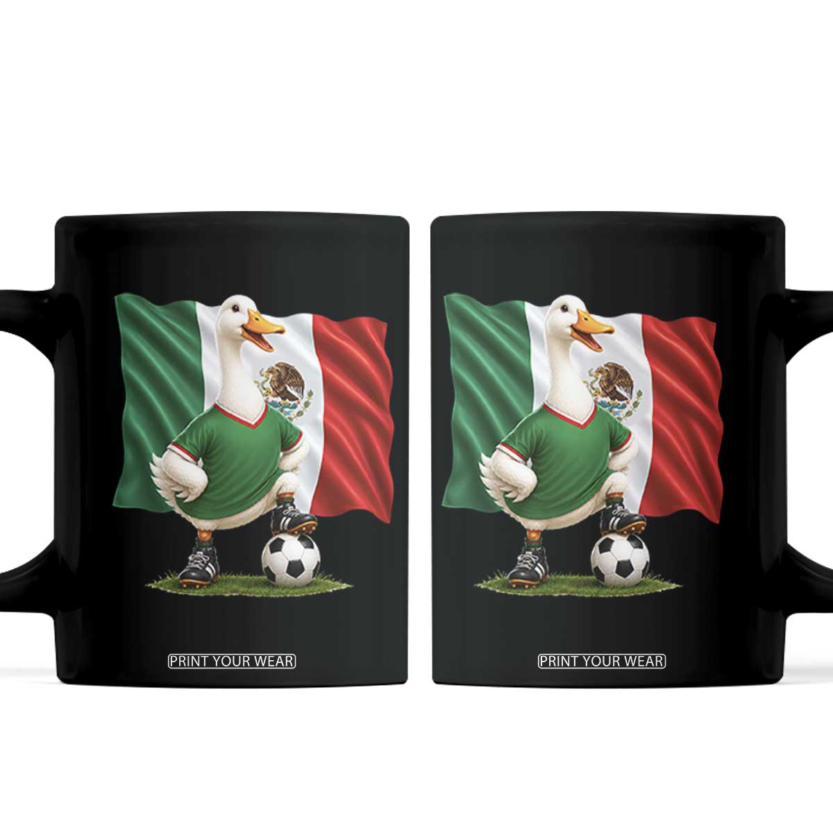 Merlin the Duck Mexico Flag Soccer Player Coffee Mug Mexican Pride Football Fans