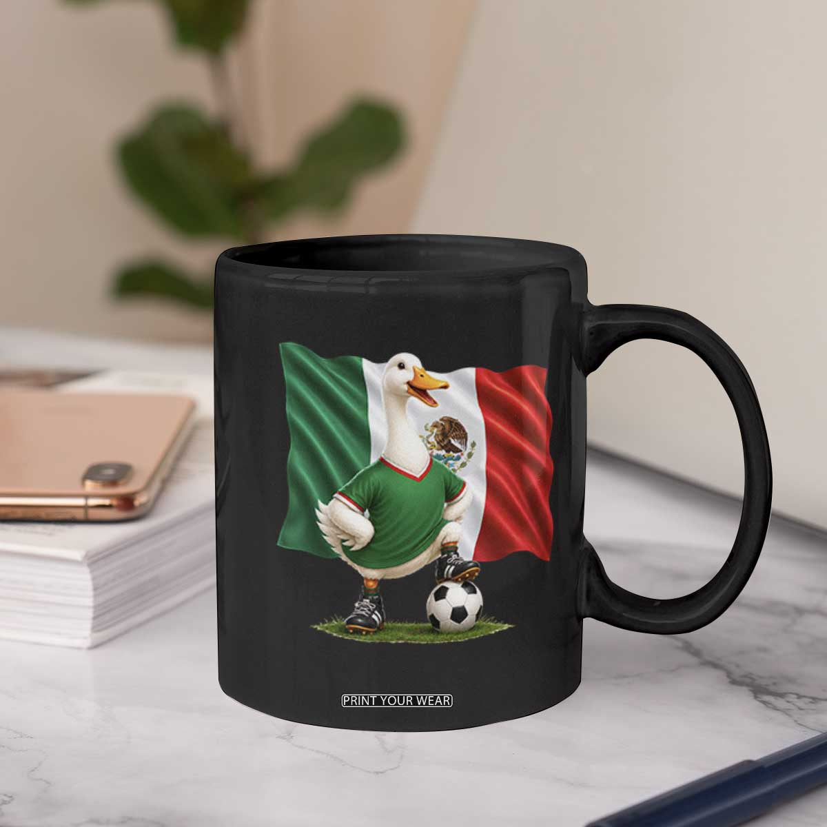 Merlin the Duck Mexico Flag Soccer Player Coffee Mug Mexican Pride Football Fans